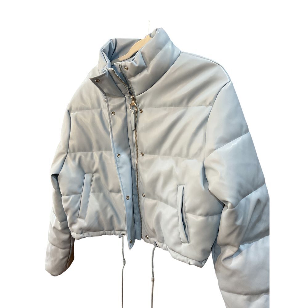 Love tree Cozy‎ blue Puffer  vegan jacket drawstring bottom Sz L